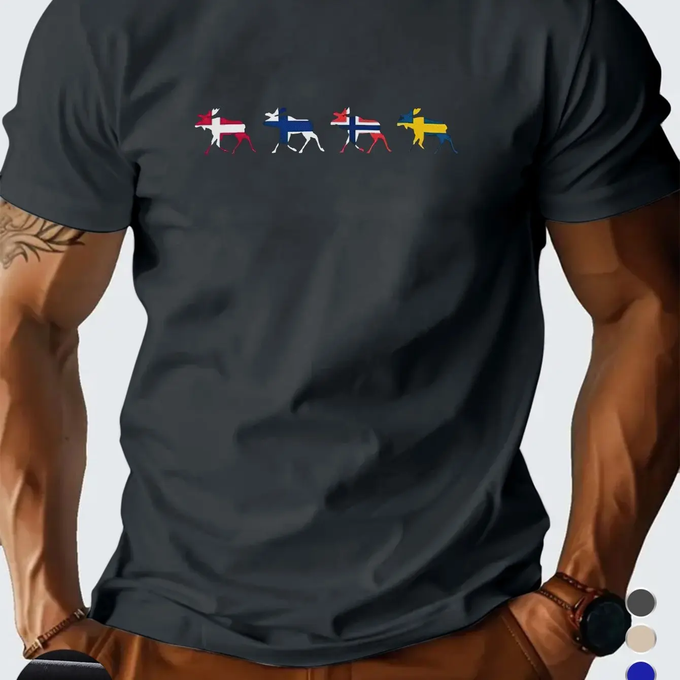 Scandinavia Includes Denmark Finland Norway And Sweden Men Short-Sleeved T-Shirts with Prints Featuring Elk And Moose