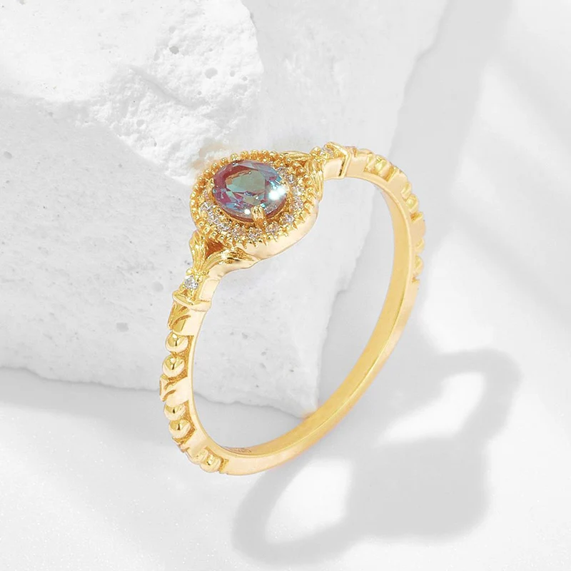 LAMOON Vintage Bijou Alexandrite Ring For Women 925 Sterling Silver Thin Change Color Ring Gold Plated Fine Jewelry Accessories