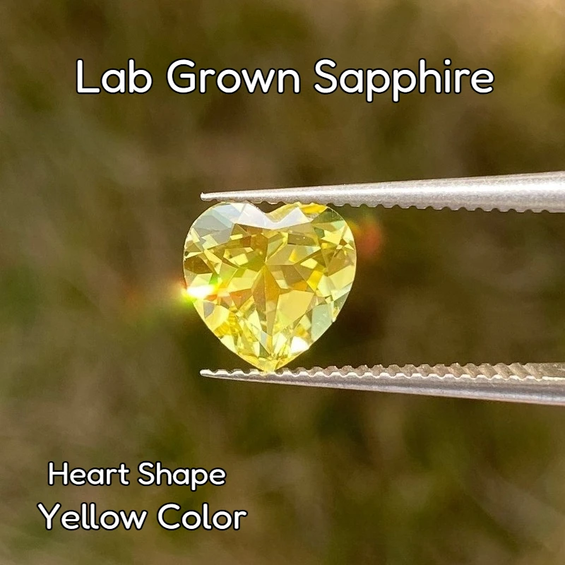 

Lab Grown Sapphire Heart Shape Yellow Color Multiple and Sizes DIY Jewelry Production Main Materials Selectable Certificate