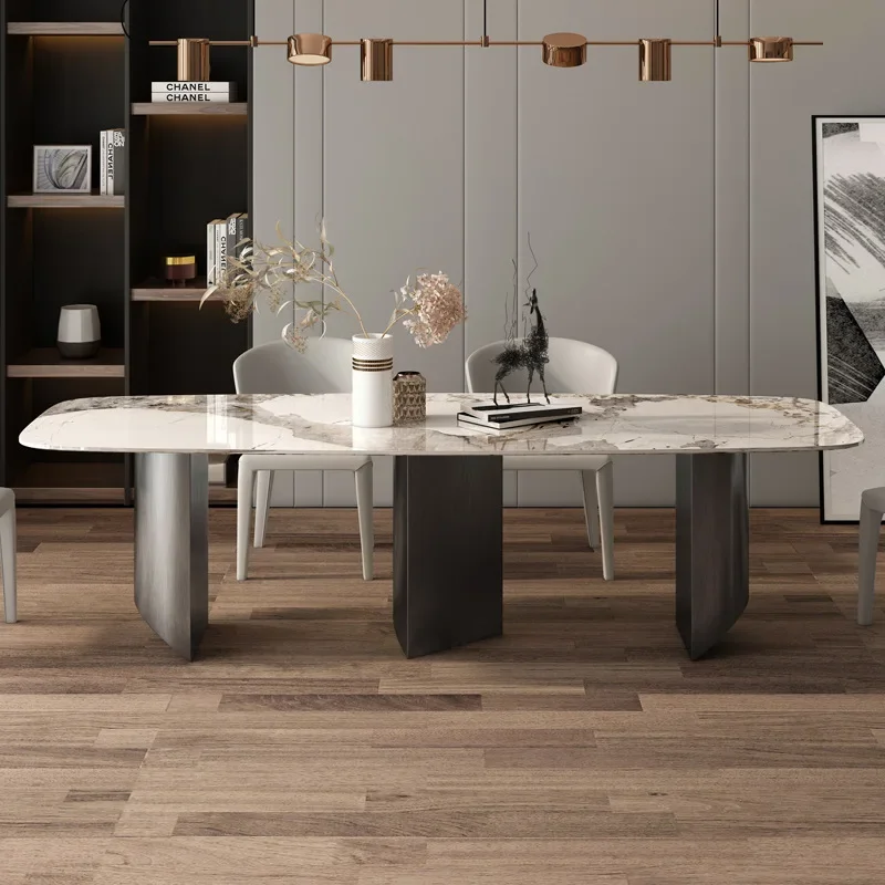 

Italian minimalist rock plate dining table and chair combination, modern and simple high-end household dining table