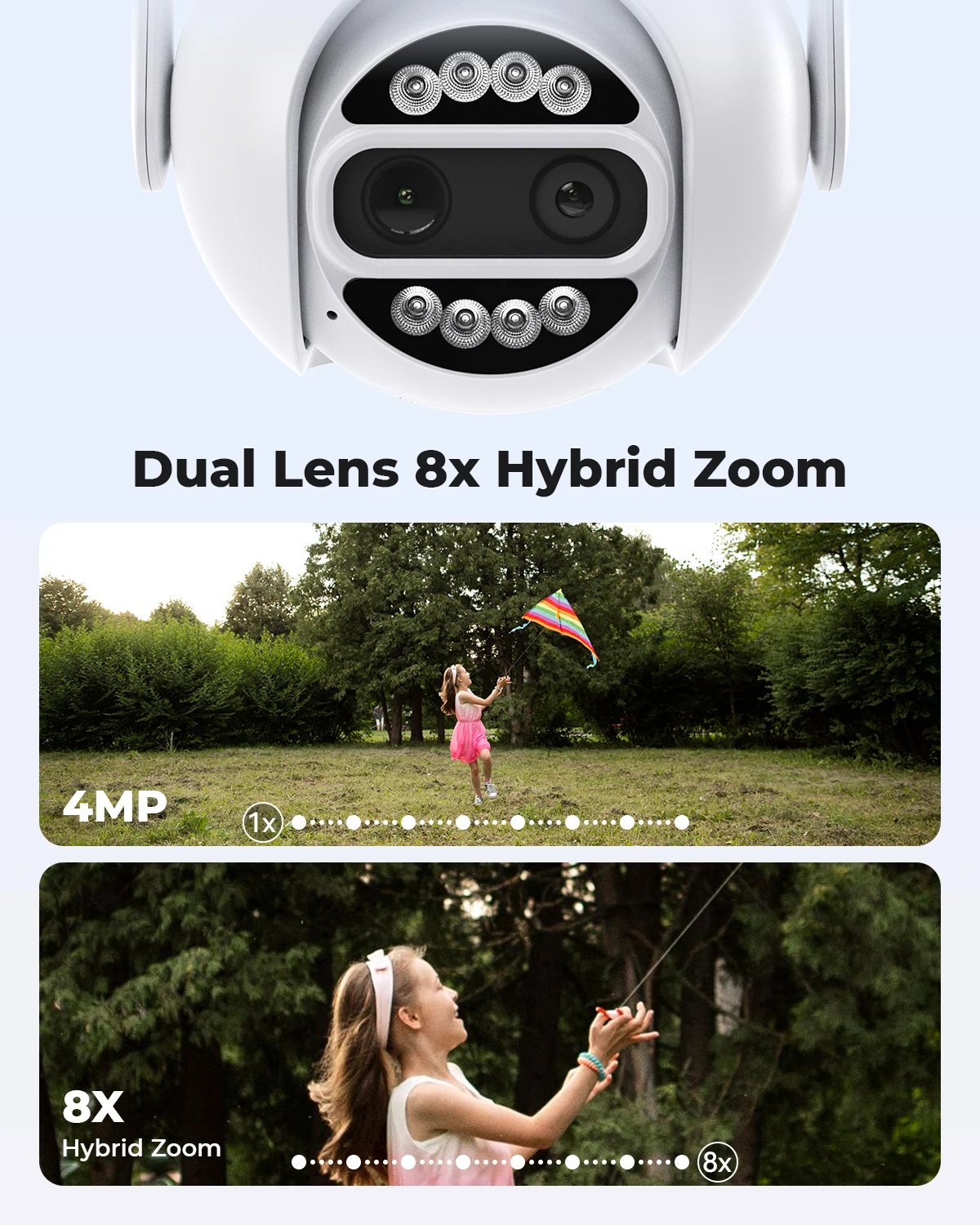 H.VIEW PTZ IP Camera 8x Zoom Dual-Lens Human Detect CCTV Camera 4MP Smart Home Outdoor Wifi Surveillance Camera ICSEE APP