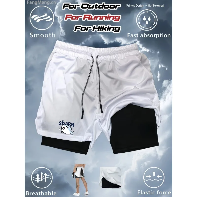 Double Deck Men's 2-in-1 Sports Gym Exercise Running Fashion Shorts with Phone Bag and Towel Ring Sports and Fitness Towel Loop