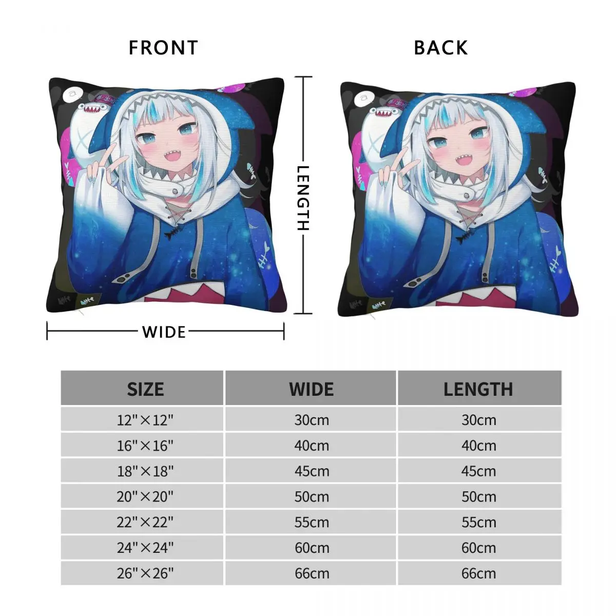 Gawr Gura Vtuber Square Pillowcase Polyester Linen Velvet Creative Zip Decorative Throw Pillow Case Bed Cushion Cover 18