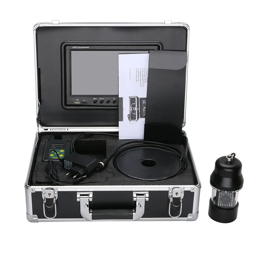 9 بوصة مسجل DVR 100 متر تحت الماء الصيد كاميرا فيديو IP68 مقاوم للماء 38 المصابيح كاميرا دوارة 360 درجة