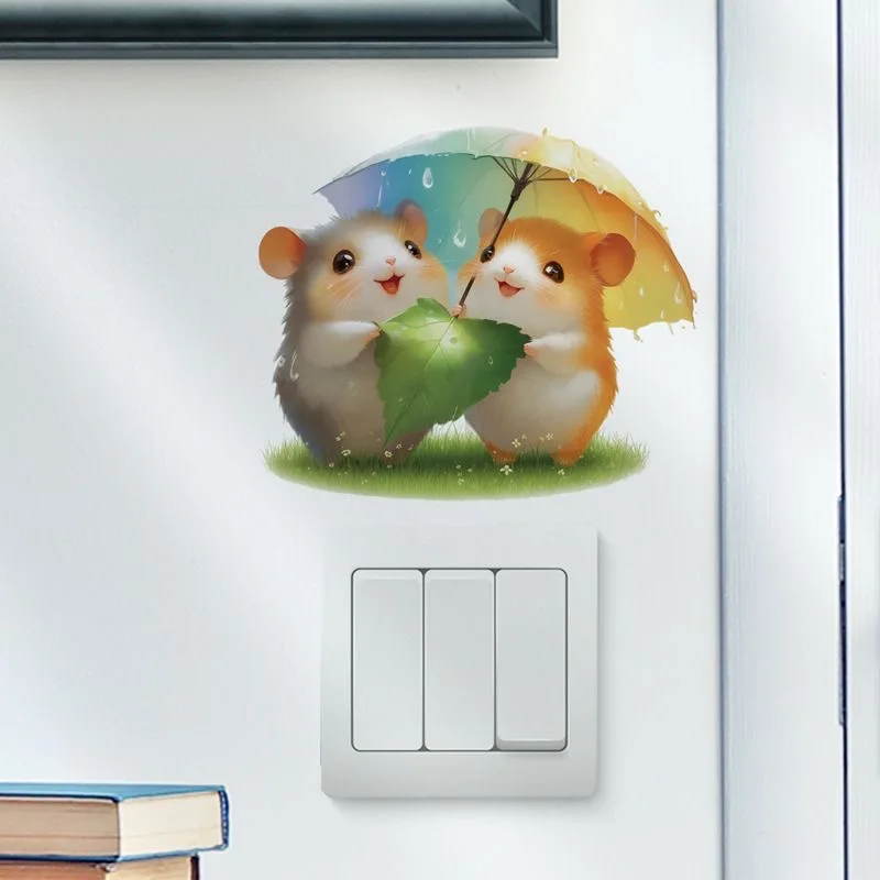 Umbrella Hamster For Switch Sticker for Bedroom - Wall Stickers For DIY Home Decoration Cartoon Animals Decals Mural Art S816