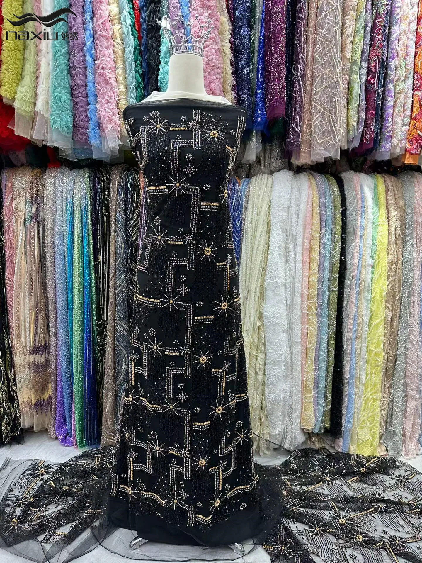 Madison Nigerian Exquisite Gorgeous Lace Fabric 2026 Luxury Lace Fabric African Sequins Beaded Tulle Fabric For 5yards Dress