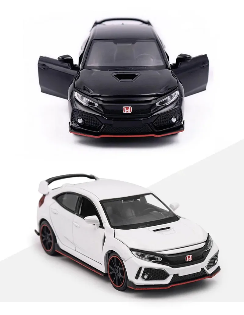1/32 novo honda tipo r hatchback modelo de veículo de brinquedo liga fundida som luz puxar para trás carro esportivo brinquedos para presentes