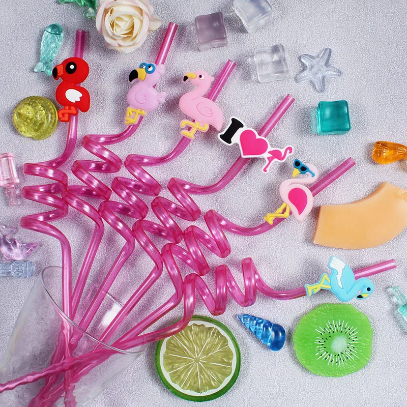 6-pack of flamingo-shaped straws, reusable and perfect for party favors, birthday parties, and wedding decorations,
