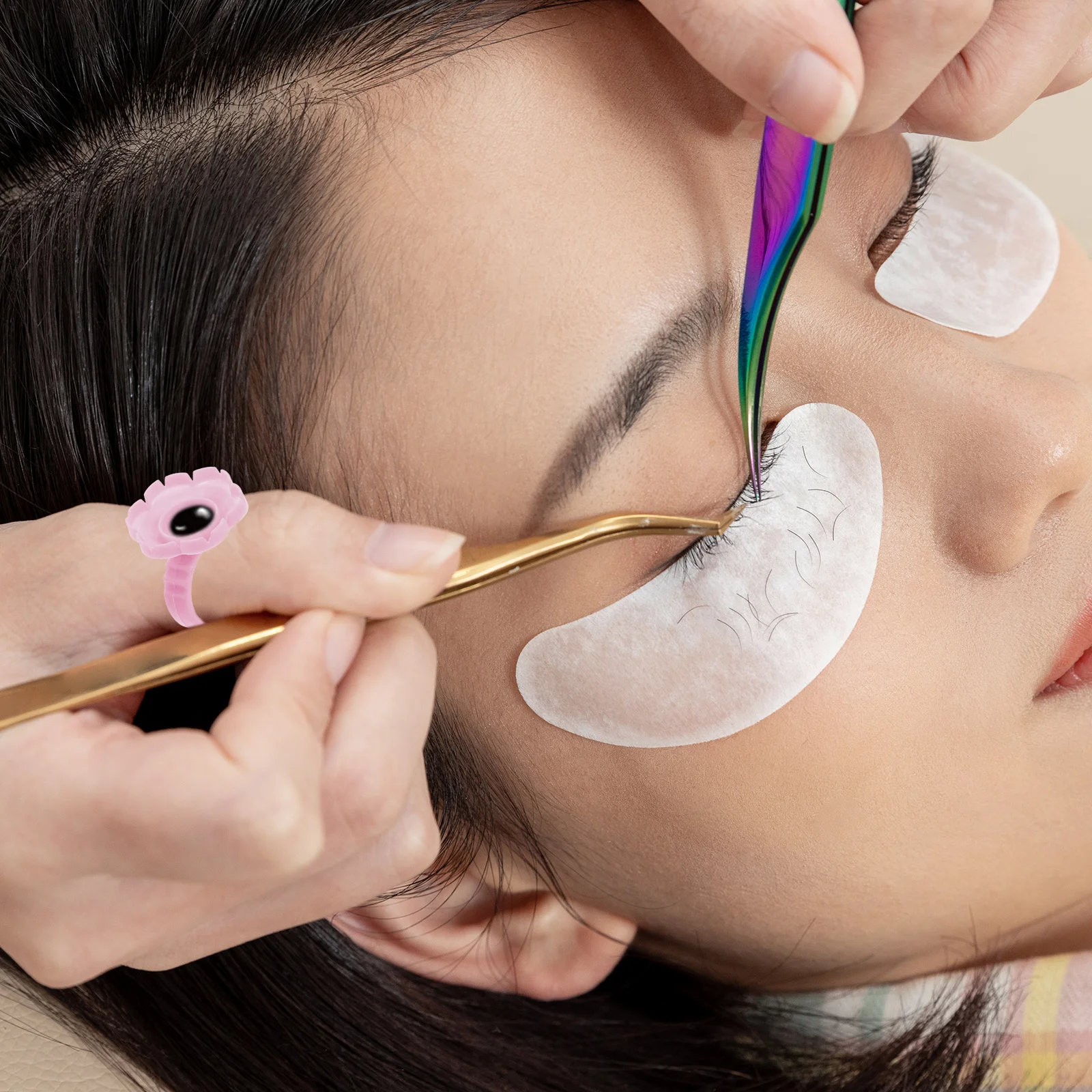 

100Pcs Flower Glue Ring Cups Eyelash Glue Holders Professional Beauty Salon Lash Extension Tool Organizer Eyelash Grafting
