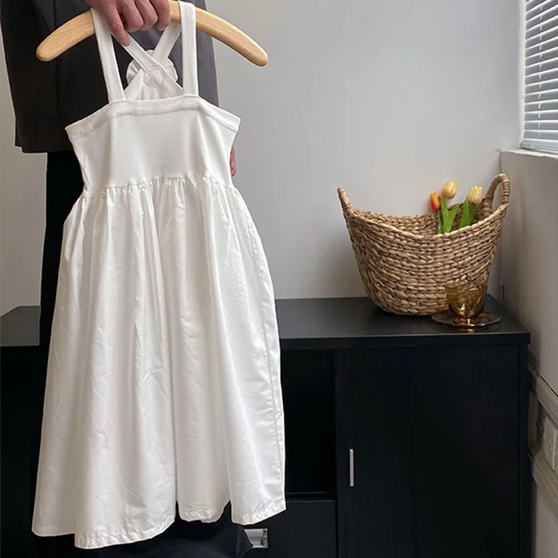 

Детское белое платье принцессы без рукавов, простое и элегантное праздничное платье для дня рождения, новинка лета 2025, платье на бретельках для девочек, французское