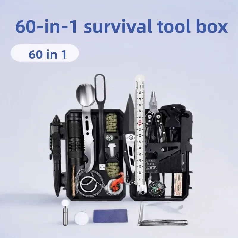 60-in-1 Outdoor Survival Emergency Kit, Portable Camping SOS First Aid Survival Tool Set for Hiking & Adventure