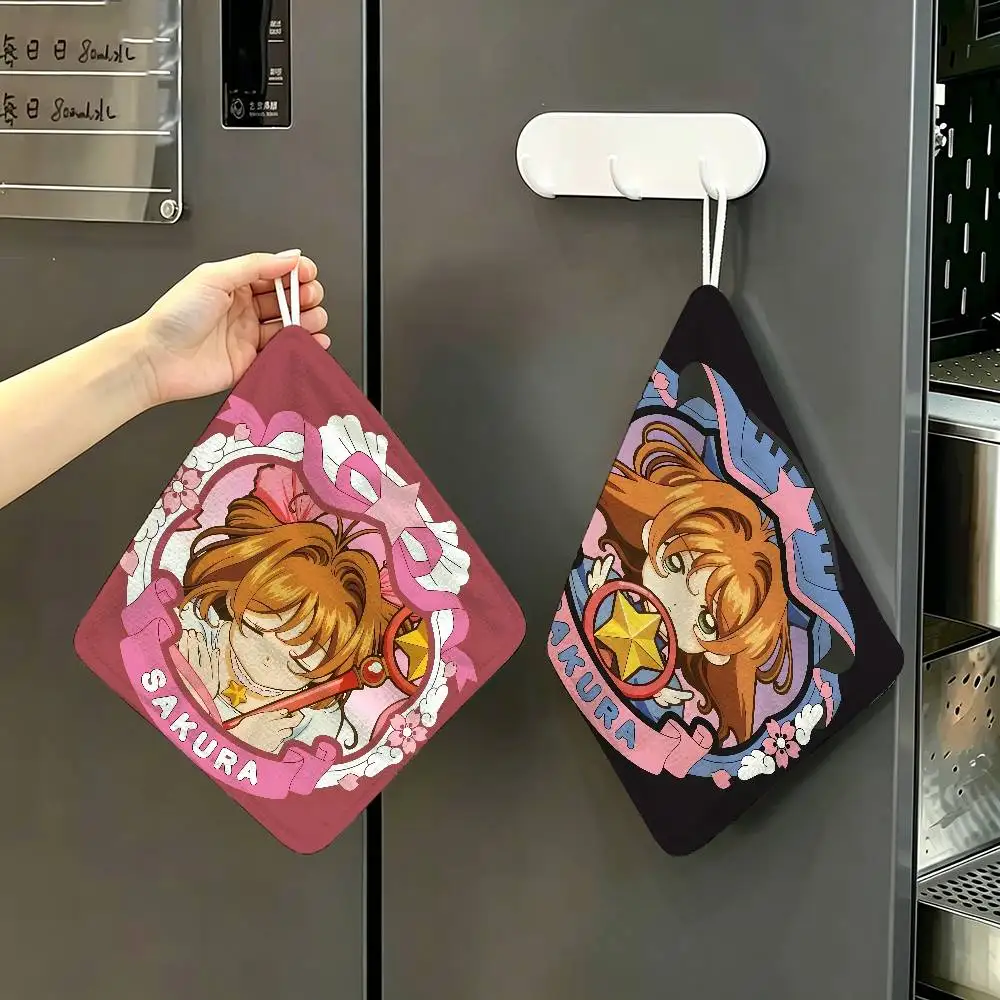 Card Captor Sakura Anime Polyester Cotton Hand Wiping Towel, Hanging Design, Durable for Household Restaurant Toilet Use