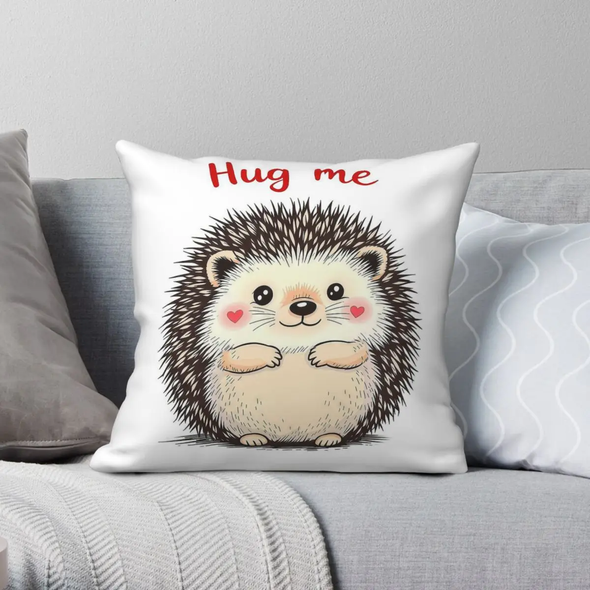 Hedgehog Hug Me Square Pillowcase Polyester Linen Velvet Pattern Zip Decor Pillow Case Sofa Seater Cushion Cover 45x45
