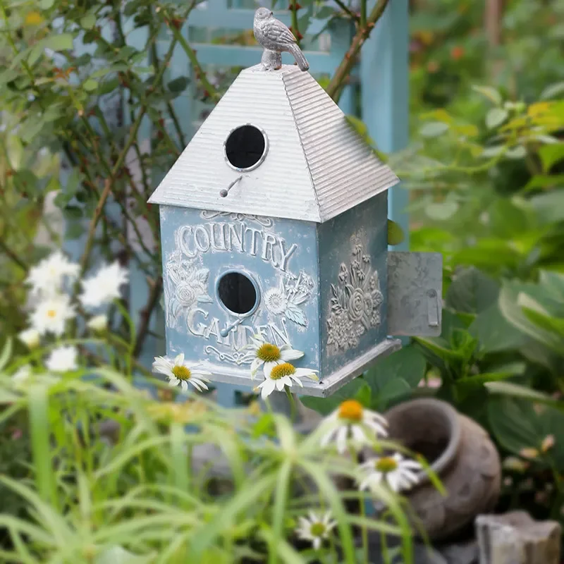 Wrought iron retro basket flower bird relief bird house creative ornament garden window home living room balcony props