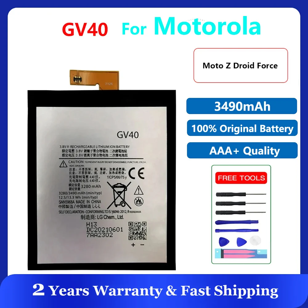 New OriginalReplacement GV40 Battery for Motorola Moto Z Droid Force Moto Z Force Moto Z Force Droid XT1650-02 Batteries 3280mAh