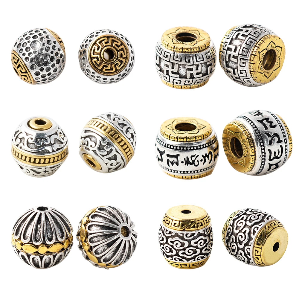 Antique Silver Gold color Round Loose Bead European Big Hole Spacer Beads for DIY Jewelry Making Charms Bracelet Finding