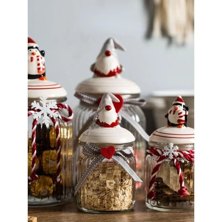 Christmas Sealed Jar Kitchen Living Room Decoration Food Grade Glass Candy Tea Storage Tank Dustproof High Aesthetic Value