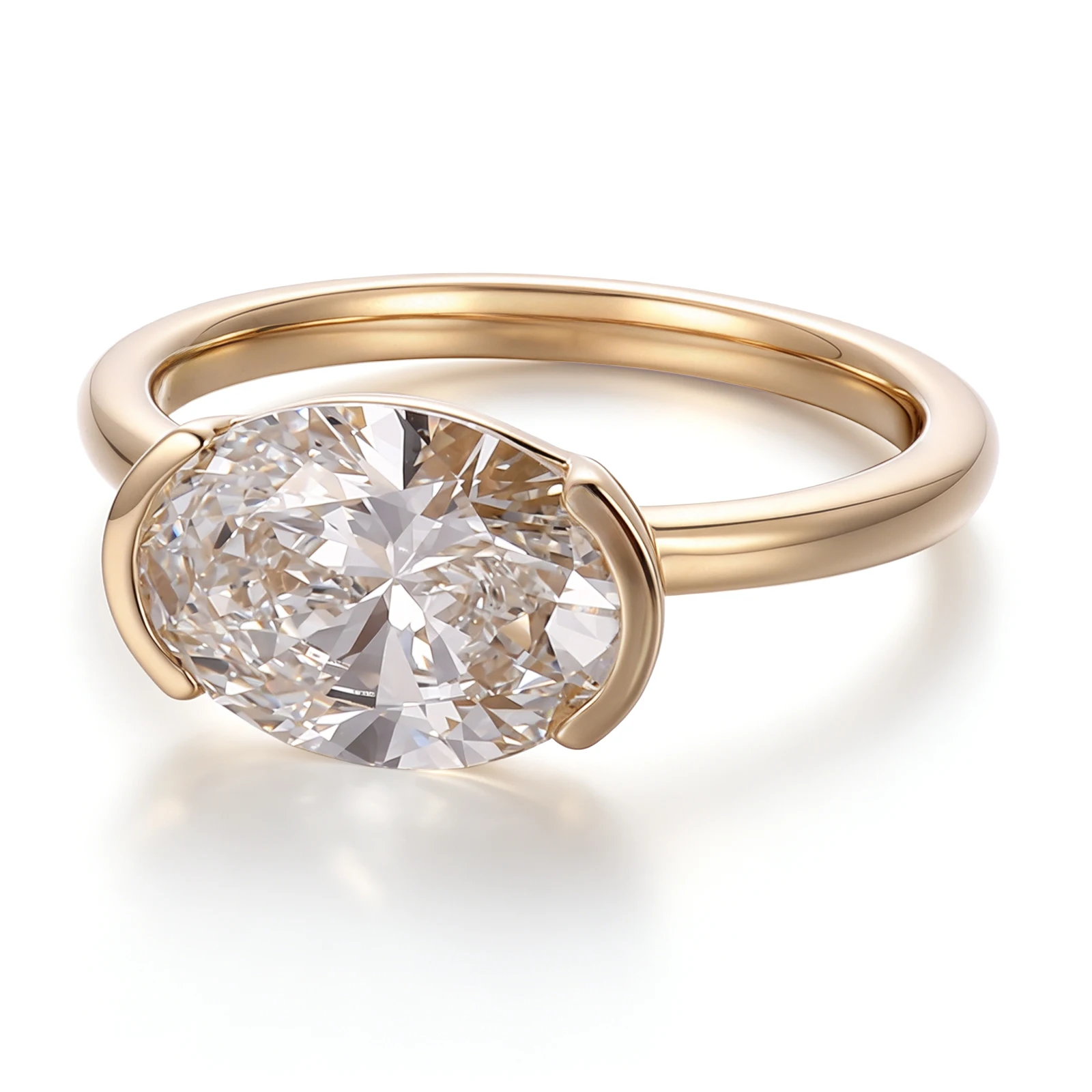 Provence 10k14k Yellow Gold Lab Diamond Ring With Oval Cut 1ct  For Women Party Wedding Anniversary Fashion Jewelry Gift
