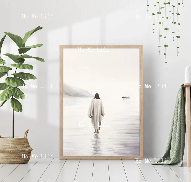 Jesus Walking On Water Poster Painting Print Bible Verse Wall Art Gift Trendy Living Room Home Decor Frameless Canvas