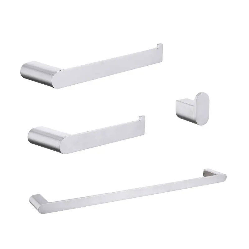 

Brushed Nickel Bathroom Hardware Set: Robe Hook, Towel Bar, Rack, Shelf & Tissue Holder Accessories