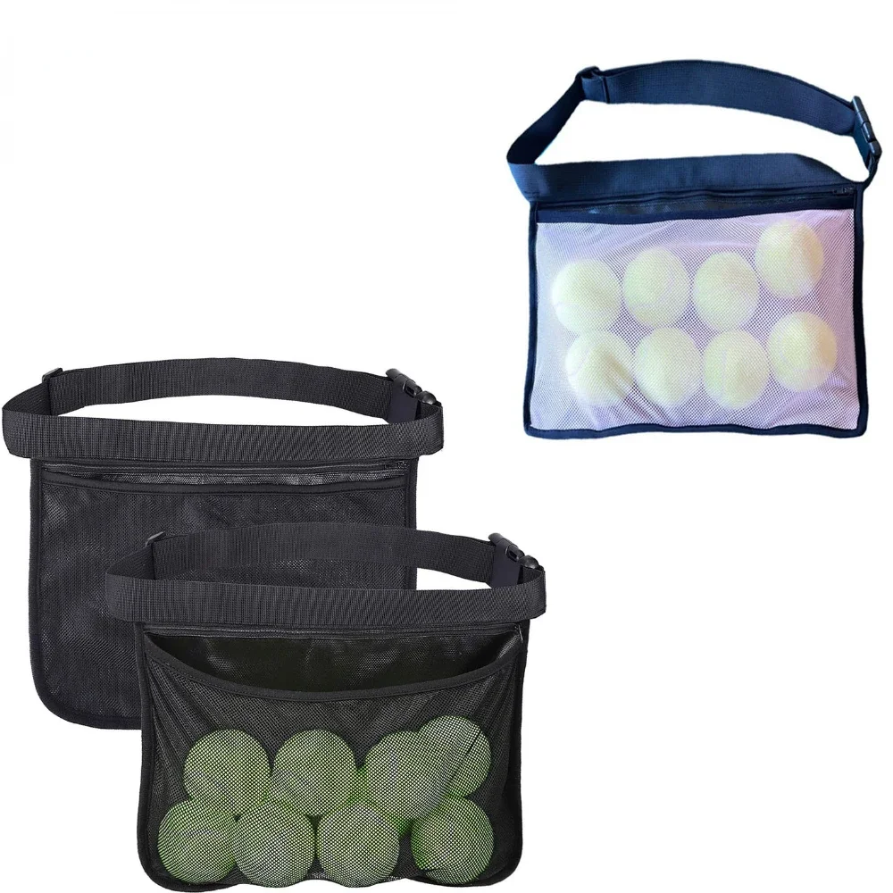 Tennis Ball Band Holder Mesh Bag Inner Zipper Pocket Adjustable Tennic Wasit Pouch for Training Match Outdoor 