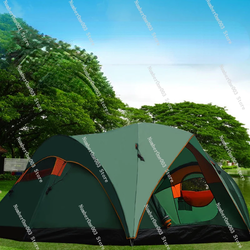 Outdoor Sunshade Double Layers Rainproof Camping Big Family Tent Tourist Picnic 2rooms Hand Install Travel Anti-mosquito Inner