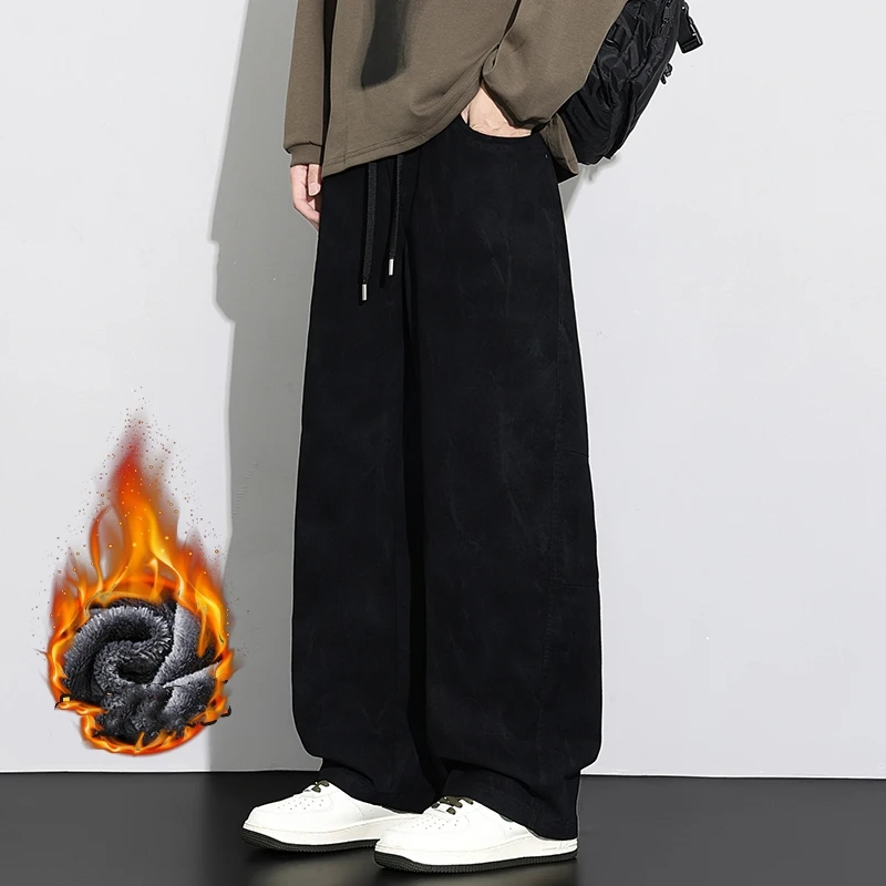 2026 pantaloni di cotone larghi da uomo marchio di moda abbigliamento da uomo pantaloni in pile casual dritti stampati pantaloni caldi streetwear vintage