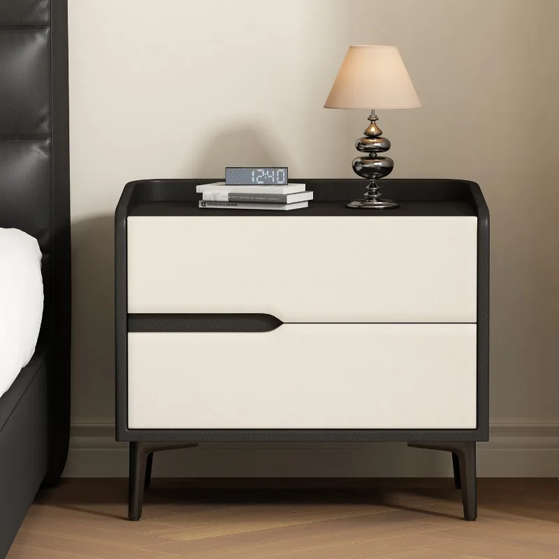

olid wood bedside table minimalist Italian light luxury Internet celebrity high sense bedroom stroke storage cabinet