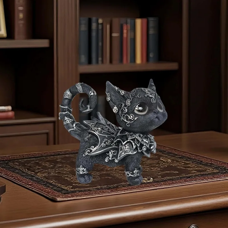 Mysterious Black Cat Statue 15x15x5.5cm Resin Home Decor Gothic Witchy Altar Halloween Decorations