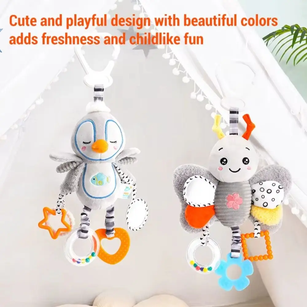 Cloche d'animal de dessin animé en coton PP, jouet lapin pingouin, éducation précoce, hochets pour nouveau-nés, jouets en peluche Montessori doux