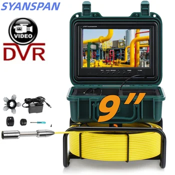 Kanalizasyon Borusu Muayene Kamerası DVR Video SYANSPAN 9 inç HD1080P Ekran + 8X Zoom, Drenaj Endüstriyel Endoskop Kamera IP68 su geçirmez