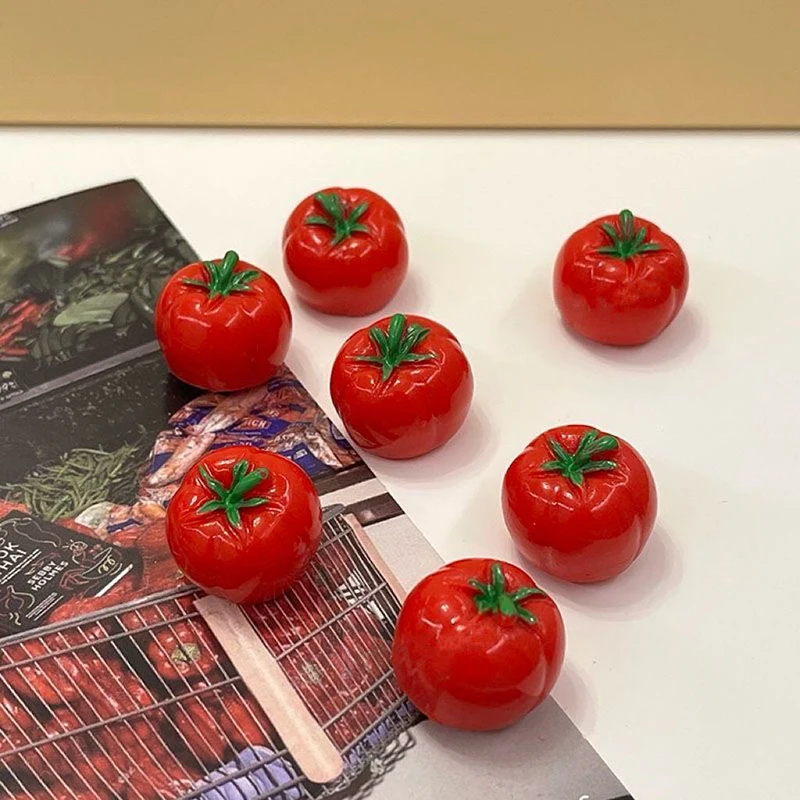 

6pcs Refrigerator Magnet Red Mini Tomato Magnetic Decor Simulated Food Whiteboard Plan Photo Clip Home Decoration for Kitchen