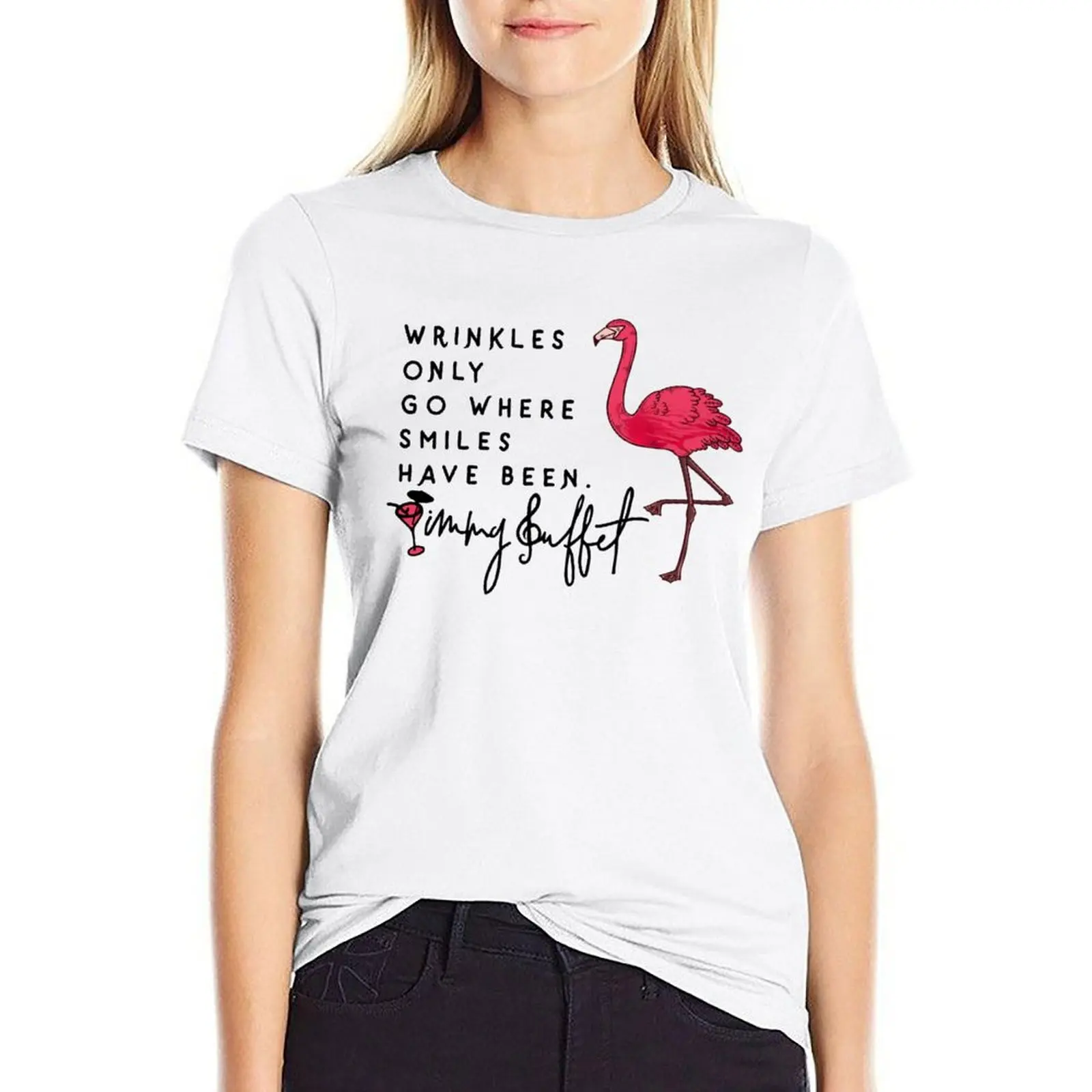 

Wrinkles Only Go Where Smiles Have Been Cute Flamingo Design T-shirt oversized plus size tops clothes for Women