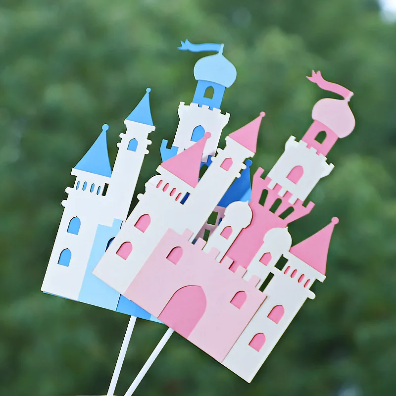 Cake Topper Prince Princess Castle Happy Birthday Cupcake Toppers Party Dessert Wedding Decor Baby Shower Baking Supplies DIY