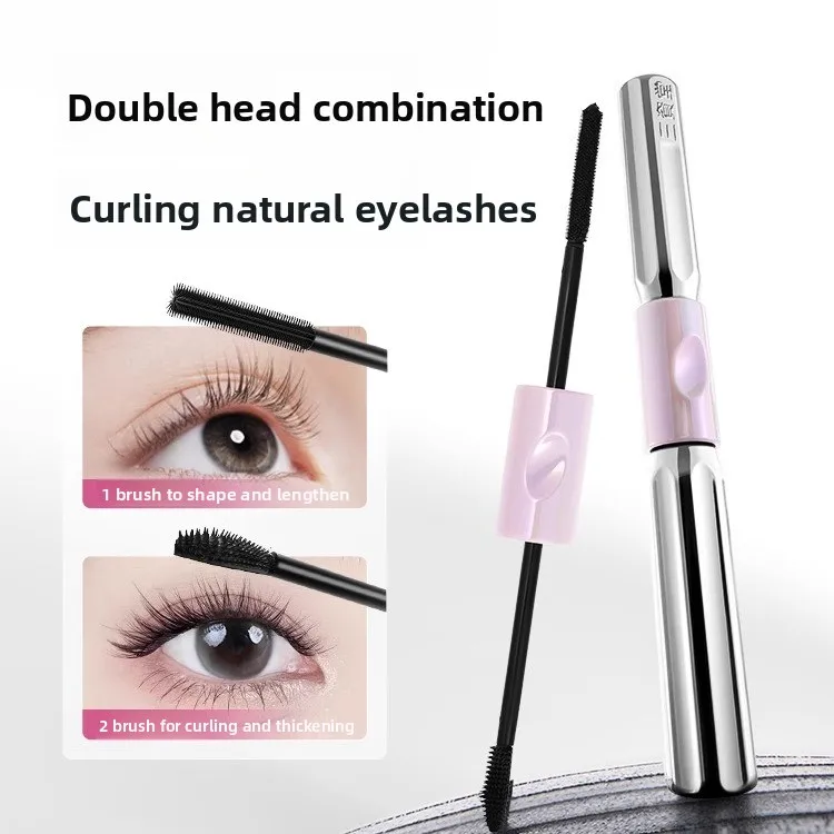 Sanzitang Mascara a doppia testa Mascara in fibra di seta Mascara impermeabile per estensione ciglia Nero Spessore Allunga ciglia Cosmetico