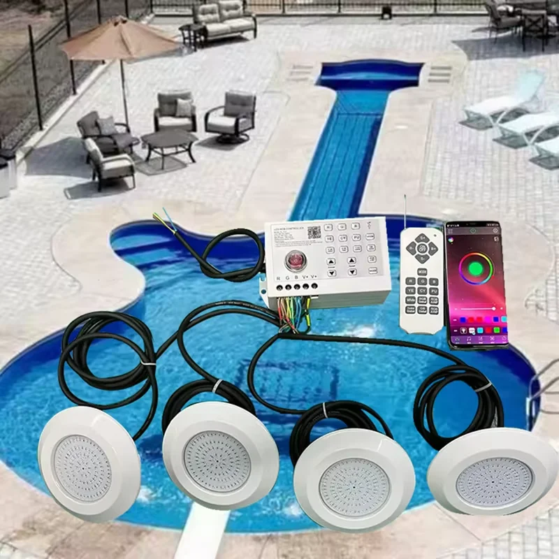 

Bluetooth APP Control Супертонкий подводный светильник для бассейна Светодиодный 12 Вт IP68 Водонепроницаемый RGB Многоцветная синхронизация