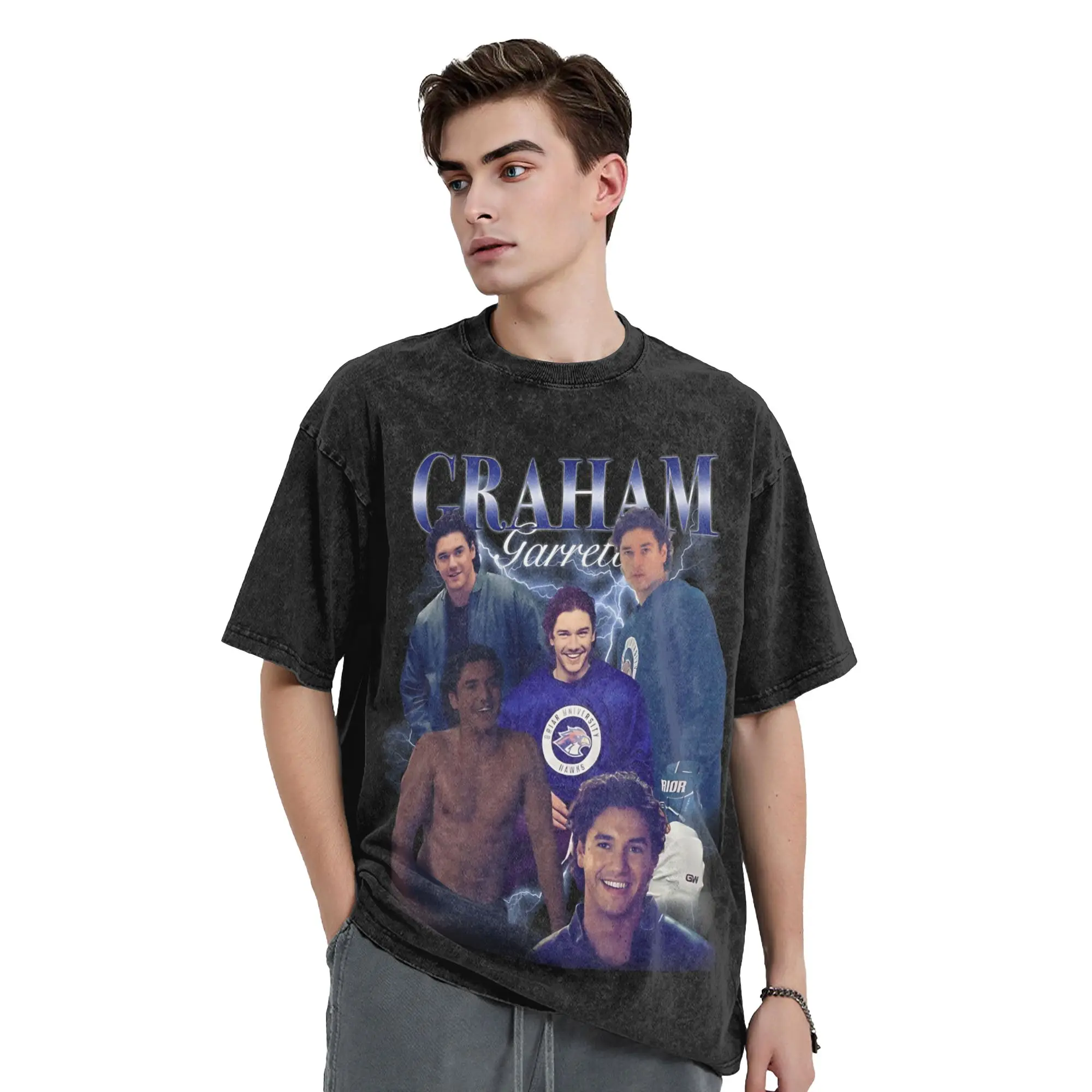 Garrett Graham TV Shows Off Campus Washed T Shirts Streetwear T-Shirts  Tees Tops for Men Women Short Sleeve Oversize Printed