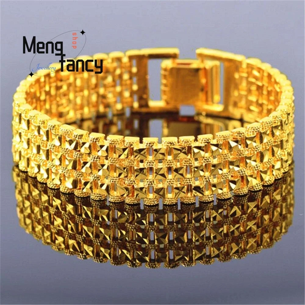 

Vietnamese Sand Gold Square Slices Bracelet Gold Plated 24K Charms Fashion Men Fine Jewelry Designer Bangle Luxury Holiday Gifts