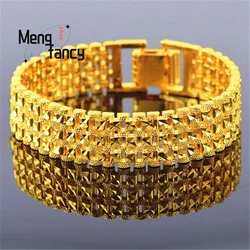 Vietnamese Sand Gold Square Slices Bracelet Gold Plated 24K Charms Fashion Men Fine Jewelry Designer Bangle Luxury Holiday Gifts