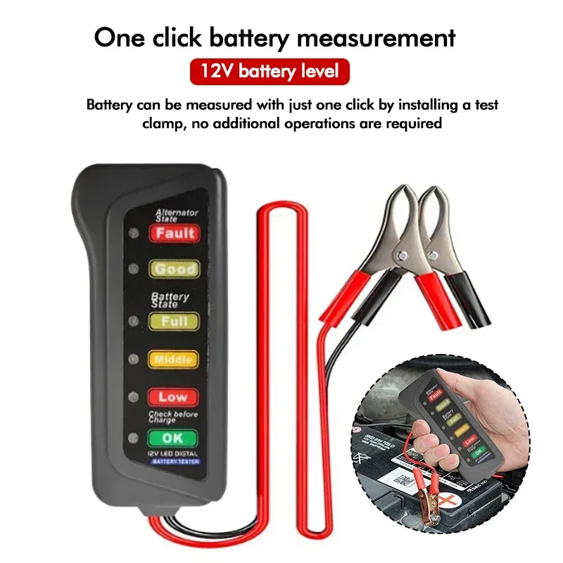 Battery Tester Automobile Motorcycle Battery Testers ABS Red Yellow Green Display 12V Battery Level Car Diagnostic Tool 