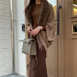 Sexy Luxury Shawls Knitting Thick Women's Graceful Shawl Faux Fur Collar Plush Wraps Evening Dress Shawl Plush Cloak Cardigan