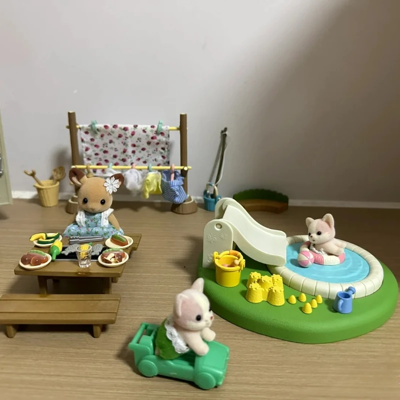 Sylvanian Families Casa Toys Ternurines Figuren Spielzeug Mädchen Niedliche Calico Critters Anime Puppenhausmöbel Schwimmbad Sandpool