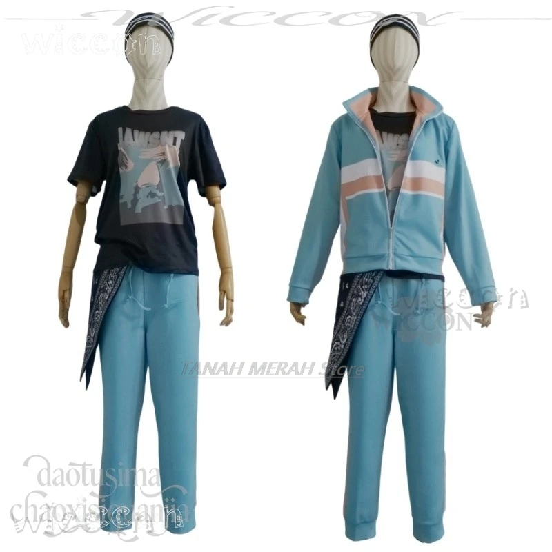 Disfraz Adulto Anime Game 18TRIP Cosplay Day2 Isotake Akuta Costume Gray Blue Sports Jacket Pants Headband Cosplay Anime Costume view 2