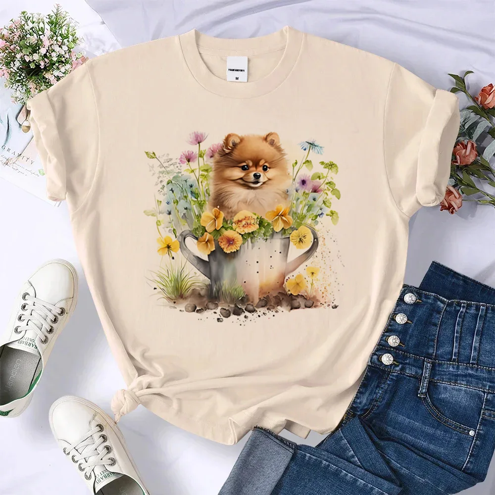 Pomeranian t shirt women comic harajuku tshirt girl funny anime clothes