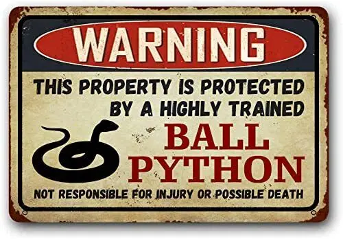 Eveokoki Ball Python Retro Sign,Funny Metal Signs Warning Sign Pet Gift, Exot...