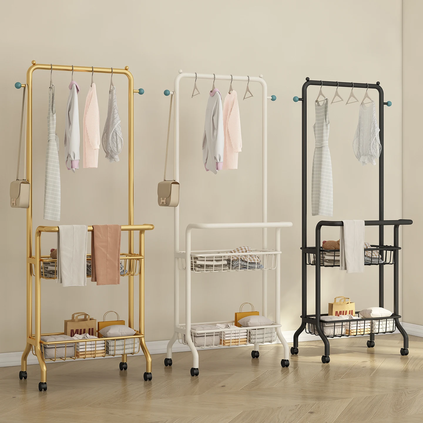 

Movable coat rack Home living room hanger Floor to ceiling bedroom Internet celebrity rack Indoor integrated drying rack