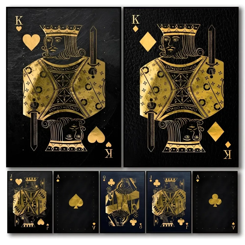 

Black Golden Playing Cards Mural The King Of Poker Casino Self-adhesive Art Waterproof Paper Sticker Coffee House Bar Room Wall