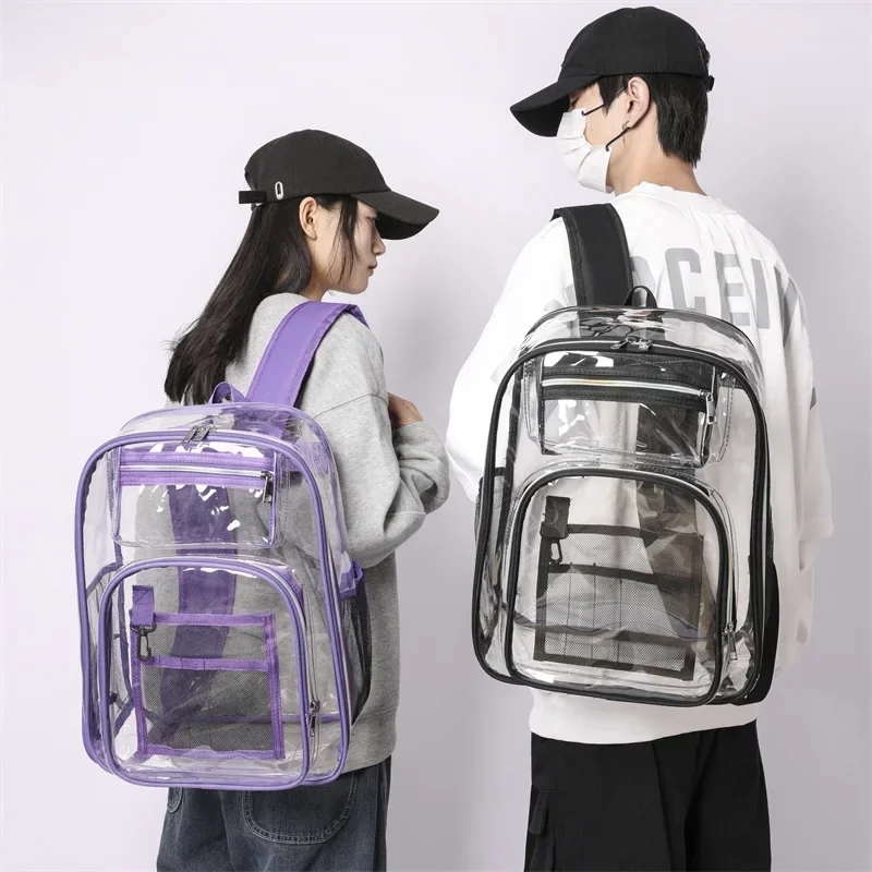 

Candy Color Transparent High-capacity Middle School Student Simple Bookbag Korean Waterproof PVC Unisex Travel Luggage Backpack