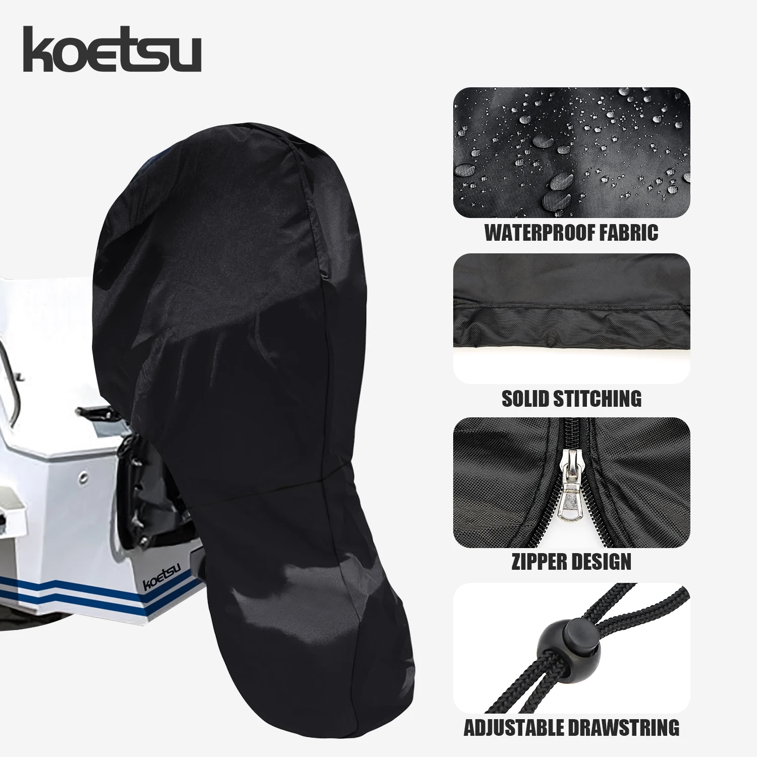 KOETSU thickened outboard hood 420D Oxford cloth material black marine engine hood suitable for yacht engines and marine engines