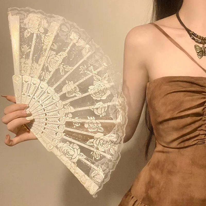 Faltfächer im chinesischen Stil, Spitze, Tanzfächer, Foto-Requisiten, bestickt, dekorativer Handfächer, Ornament, Hochzeit, Party, Geschenk